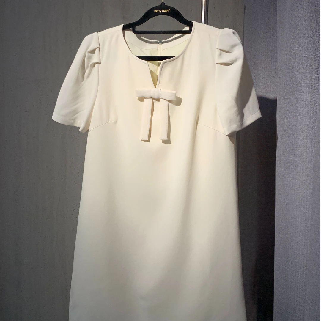 25春夏新款连衣裙黑白极简纯色蝴蝶结圆领韩系裙子气质