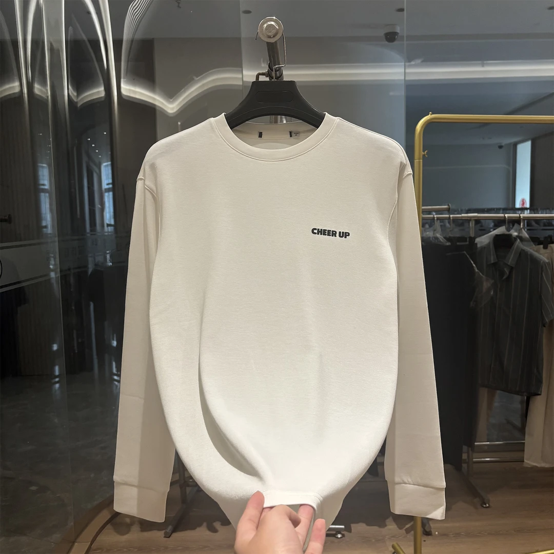 【H家】云感空气棉！秋季新款男士简约百搭休闲白色长袖T恤打底衫