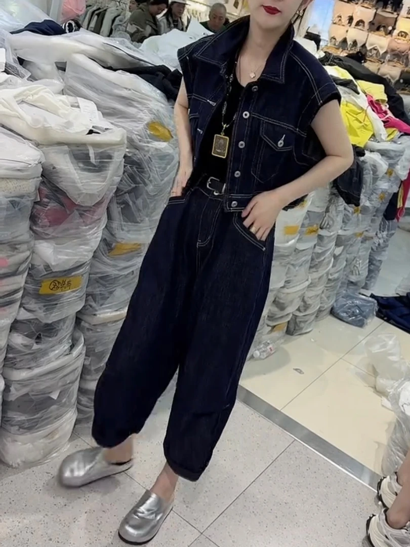 女森说夏季时尚减龄牛仔套装女无袖马甲外套阔腿牛仔裤显瘦两件套