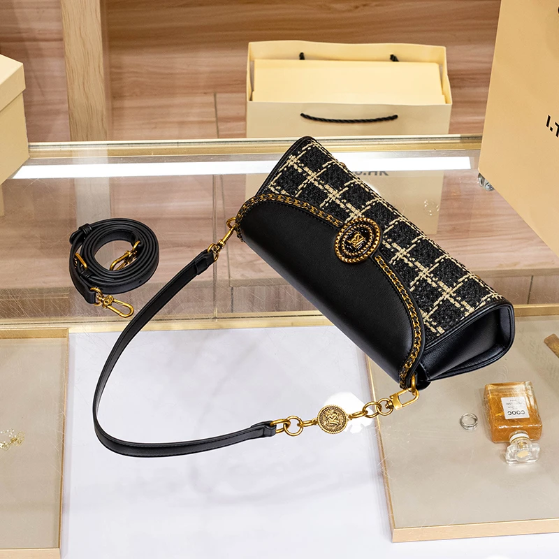 香港真皮链条腋下法棍包包女款2025新款高级感小香风单肩斜挎女包