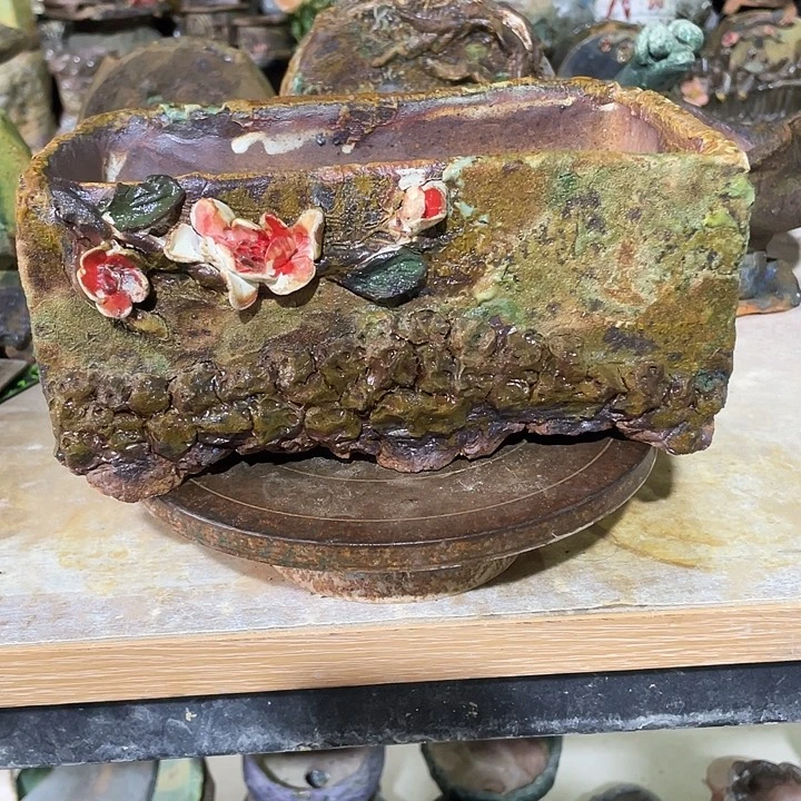 手工粗陶透气花盆5