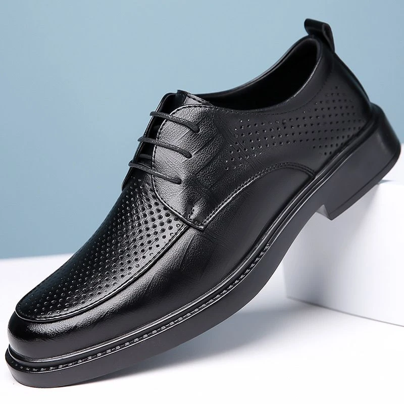 2025夏季新款透气镂空 百搭 洞洞鞋男鞋商务皮鞋大码男系带皮凉鞋