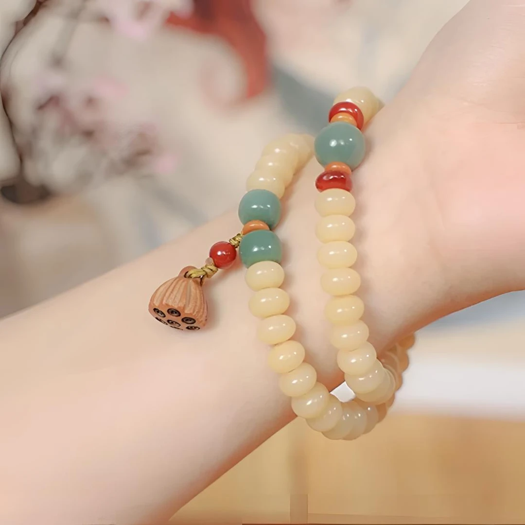 JIN BAI ZHENG【步步莲升】老师父纯手工奶黄菩提根双圈手串6/9mm