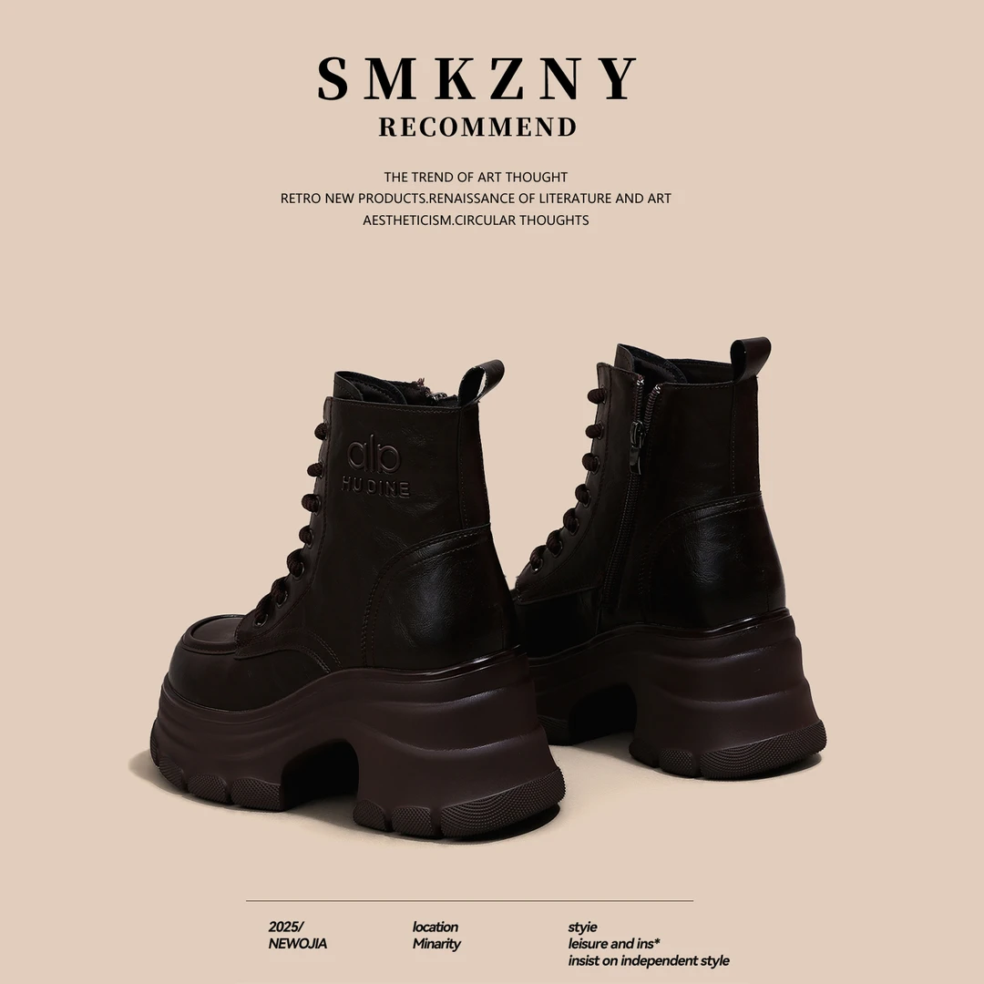 增高马丁靴女2025冬季新款英伦风加绒保暖百搭真皮爆款厚底短靴子