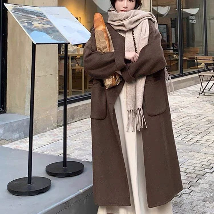 双面骆驼绒大衣女中长款加厚保暖韩系气质显瘦毛呢外套秋冬新款