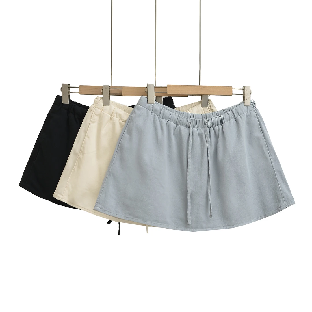 WS9270蓬蓬系带中低腰牛仔短裤