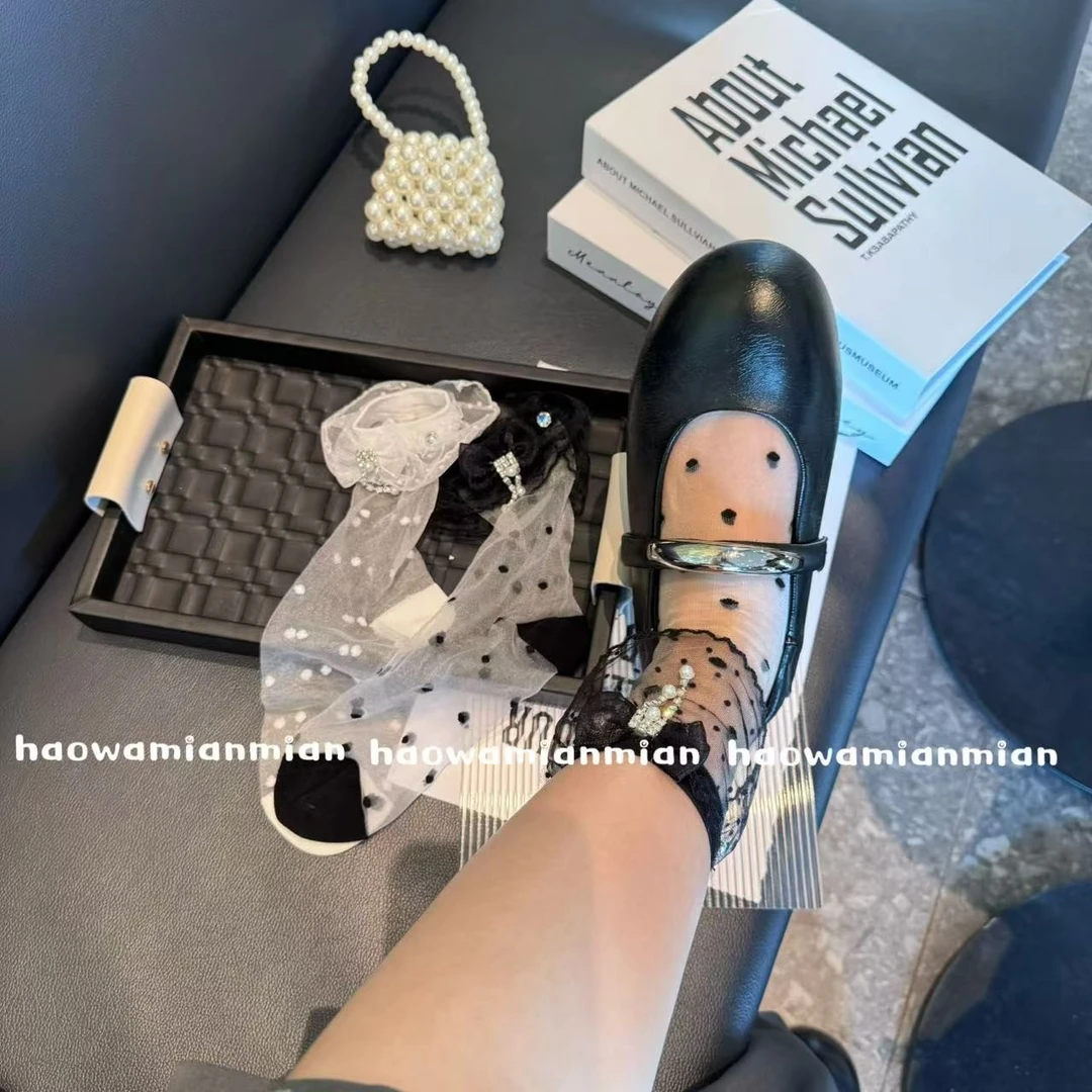 夏季薄款日系lolita蕾丝花边卡丝袜子网纱圆点玻璃丝水晶透明短袜