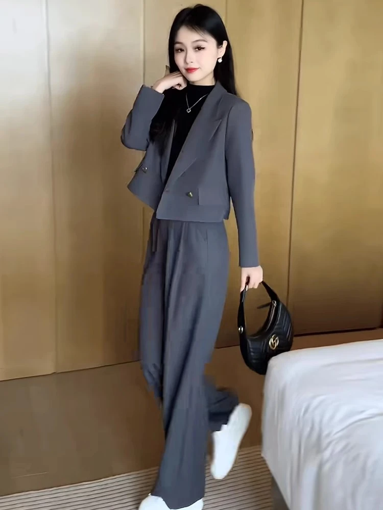 0239高级时尚职业套装女春秋新款小个子短款西装外套套装