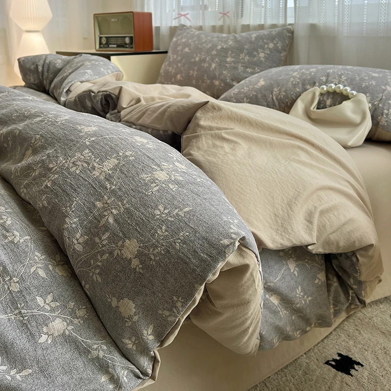 A类亚麻原麻提花四件套非纯棉全棉加厚床单被套罩学生宿舍三件套4