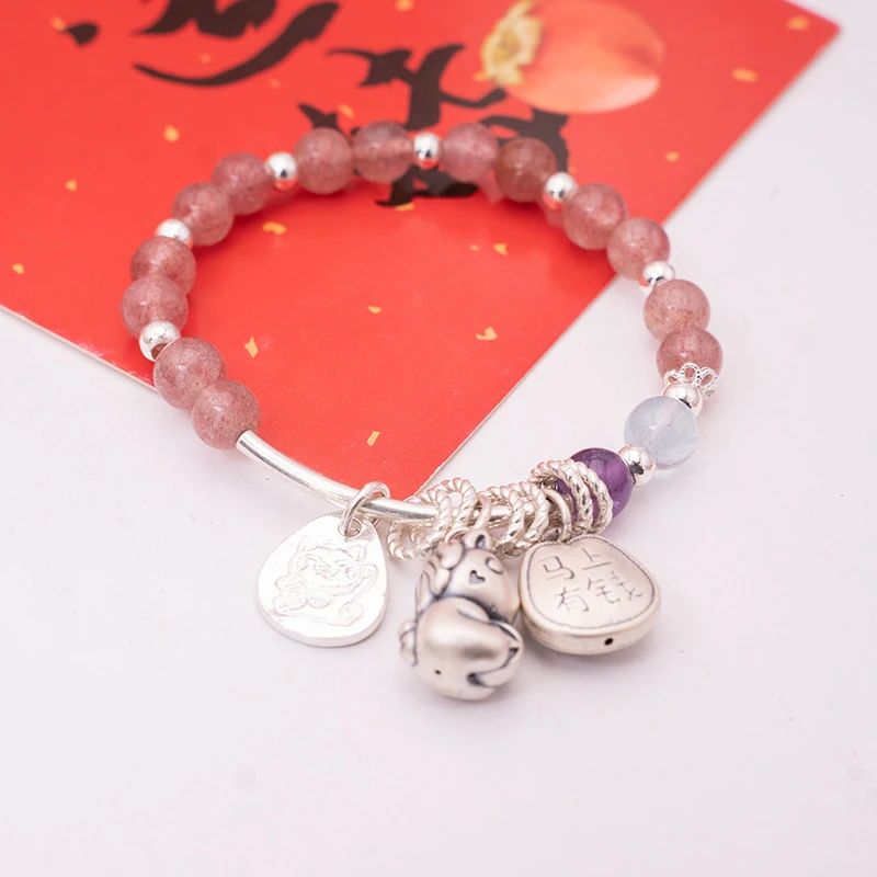 足银手链 999纯银手链手工时尚百搭小众甜美单圈可爱少女简约手饰