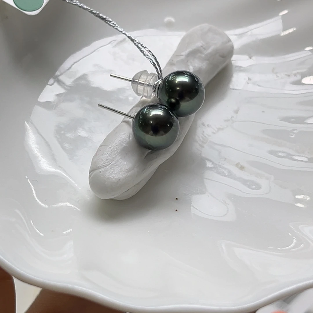 银S925镶嵌海水珍珠耳饰8-9mm