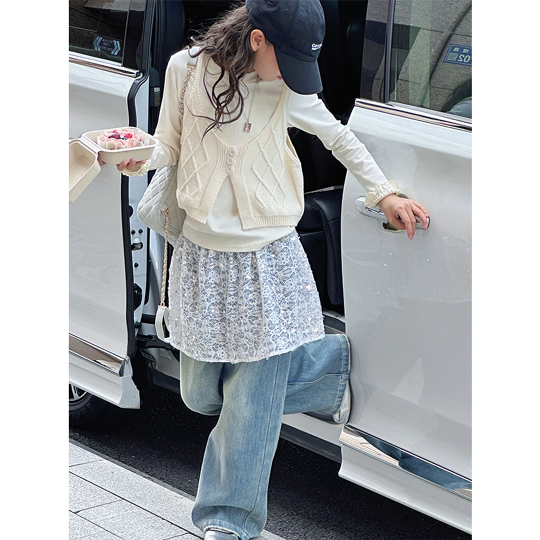 K29346孙小美韩系女童背心套装秋装新款儿童上衣两件套打底衫