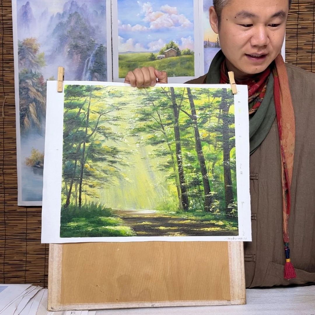 油画行路人小院绘画作品竞拍