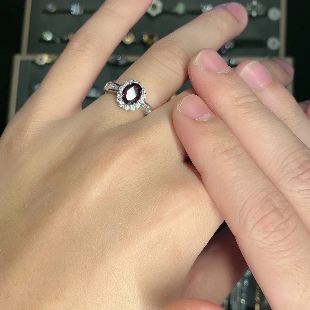 石榴石戒指银S925镶嵌镁铝