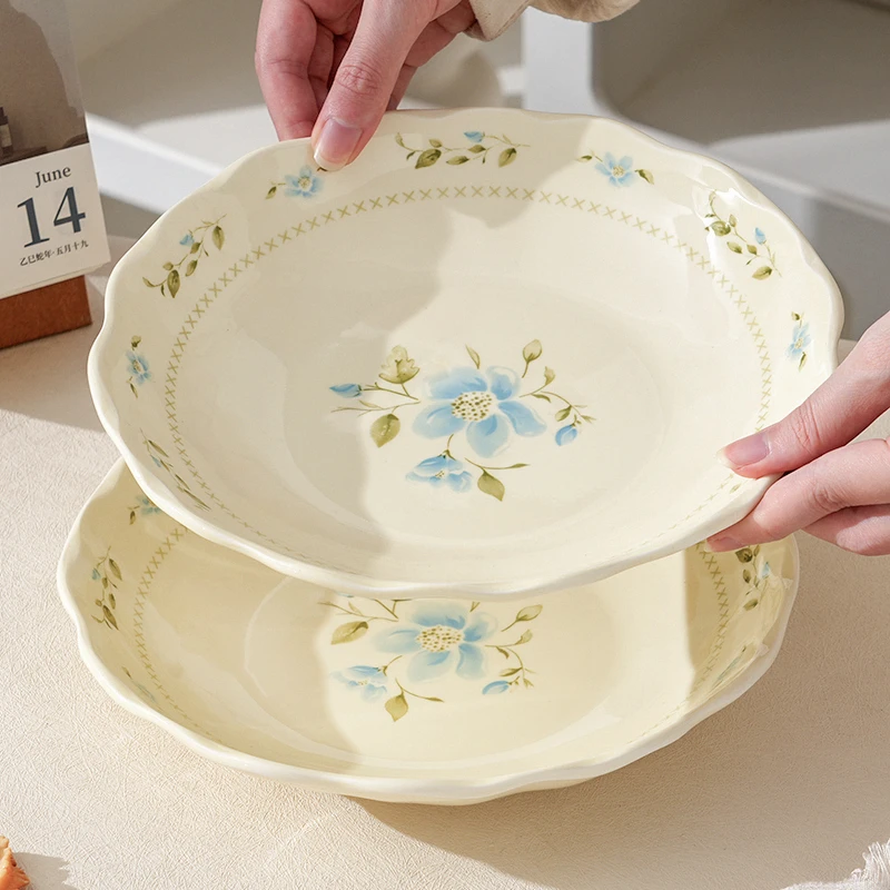 【8.5英寸花边盘】兰铃花家用陶瓷盘早餐薯条小吃专用盘家用餐具
