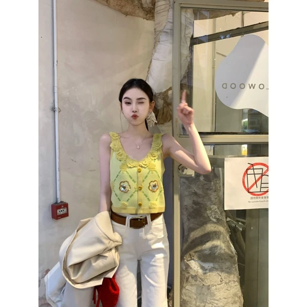 【赵小小yimao】6009 民族风针织吊带背心女夏季外穿坎肩无袖马甲