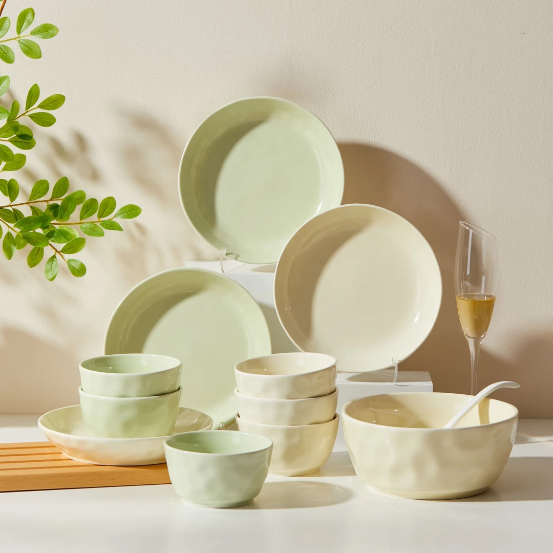 石纹奶油系列 12件套组家用陶瓷餐具网红简约