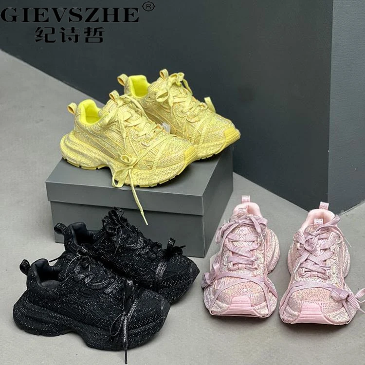 纪诗哲款满钻绑带老爹鞋女ins潮小众时尚休闲透夏季女款透气增高