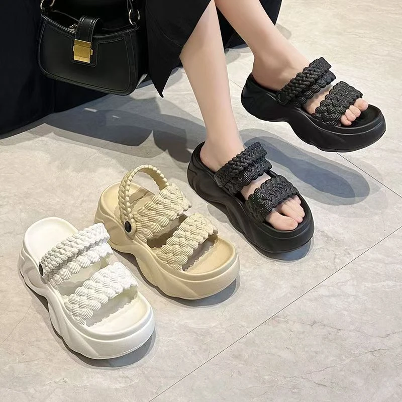 【万达清仓】韩松糕凉拖鞋女新款麻花厚底透气新款网红时尚休闲百搭