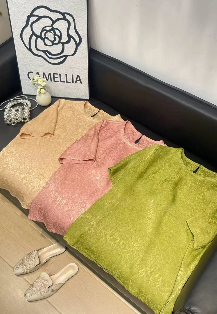 重榜真丝提花上衣八大运花色夏季新款新中式高级感上衣