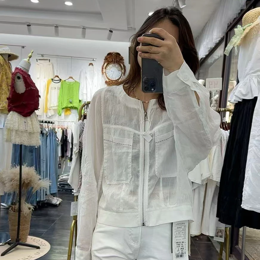 夏季新品轻薄圆领长袖透气麻料高档外套上衣防晒女减龄气质款青春