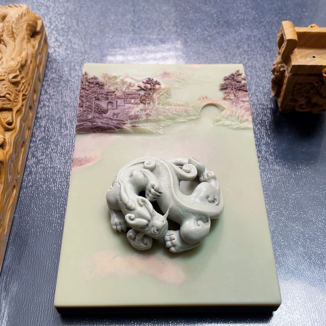 螭龙盖置手工雕刻