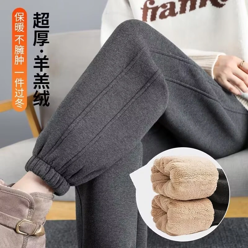 啄木鸟秋冬爆款羊羔绒束脚运动裤加绒加厚保暖显瘦外穿休闲哈伦裤