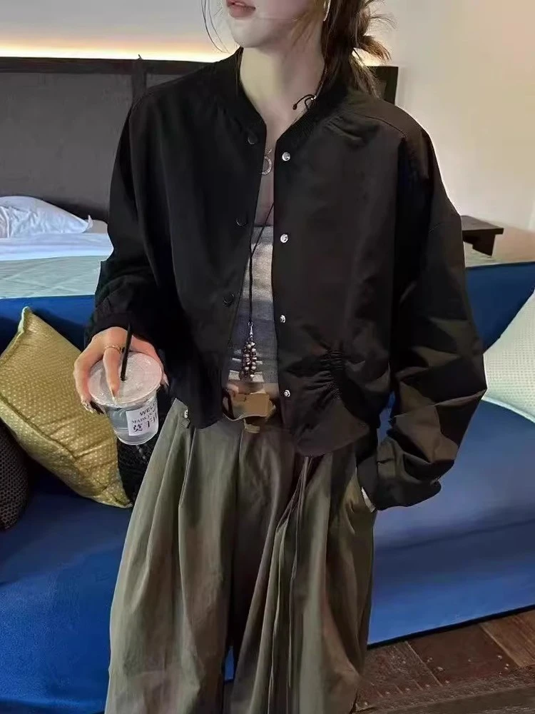 酷飒风宽松立领夹克短款外套上衣2025秋季新款韩系轻松显腿长