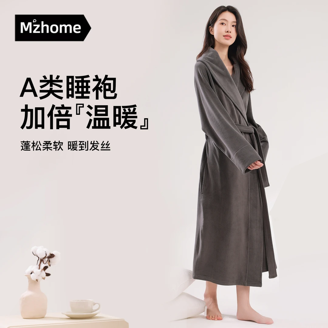 新款奥粒绒睡袍女冬季加绒加厚保暖法兰绒加长款浴袍冬款家居服