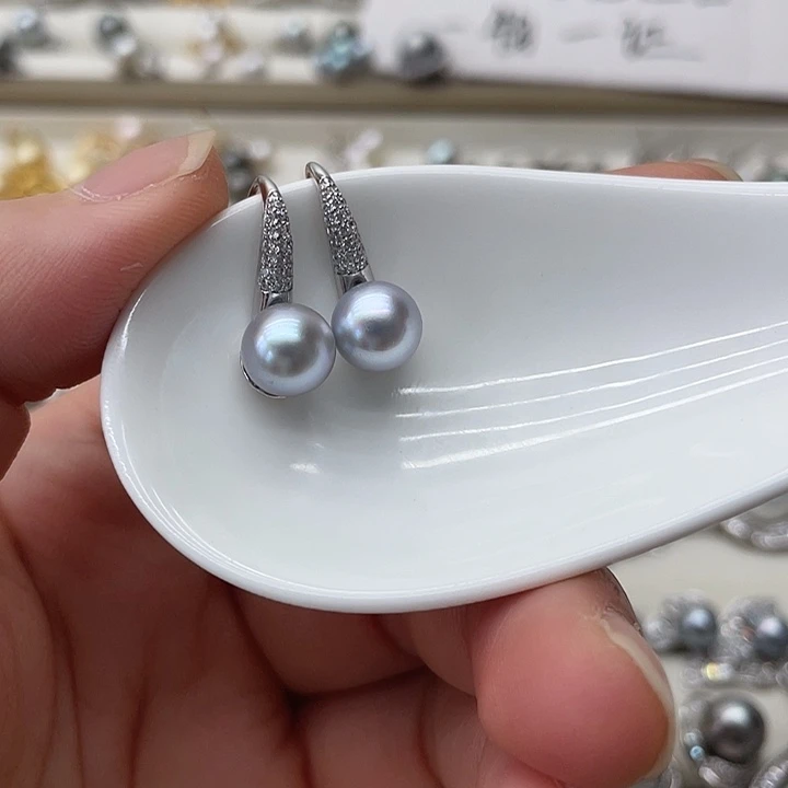 银S925镶嵌海水珍珠耳饰
