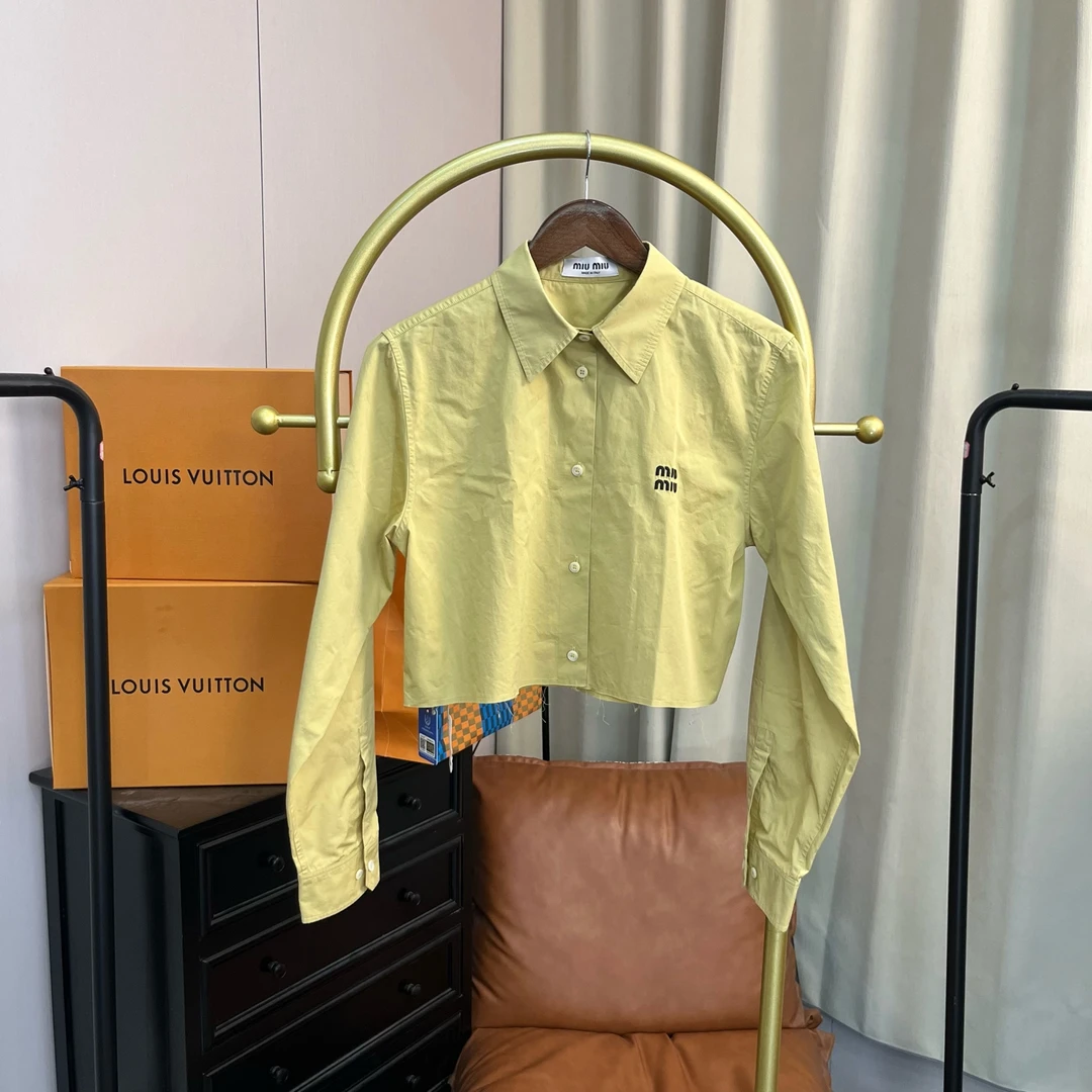 99新 MIU MIU/缪缪 24FW新款 褐黄色logo衬衫 40码/99新 无配件