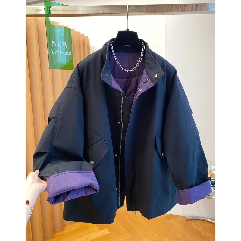 韩版工装棉服女中长款2025新款冬季宽松百搭高级感立领棉衣外套潮