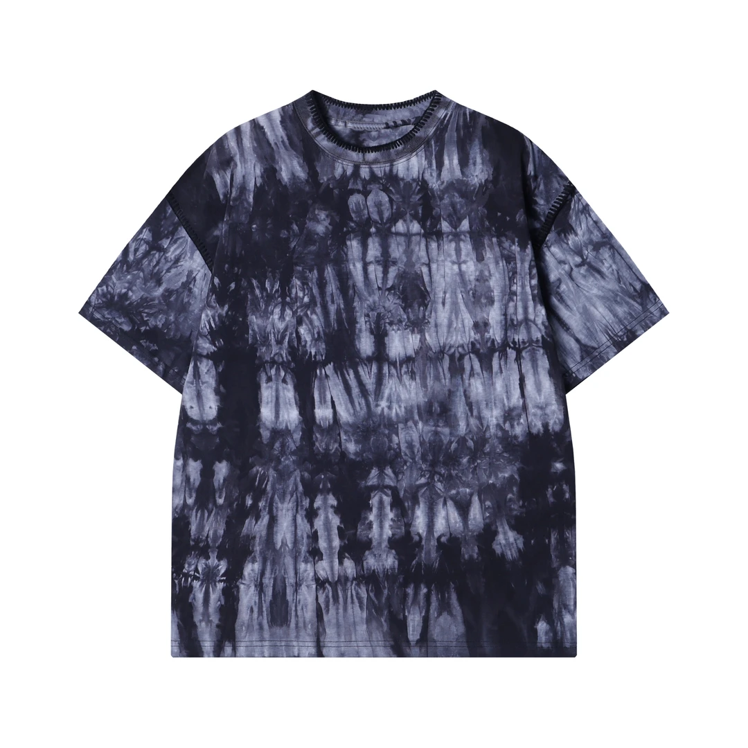 夏季新款时尚个性韩版扎染晕染圆领短袖T恤百搭潮流宽松上衣