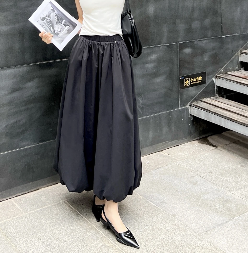 55085平纹松紧高腰泡泡裙