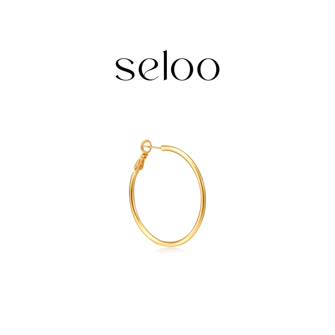 铜合金耳饰 【甜甜】Seloo【圆弧素金耳环】轻奢品牌耳圈SE504R314