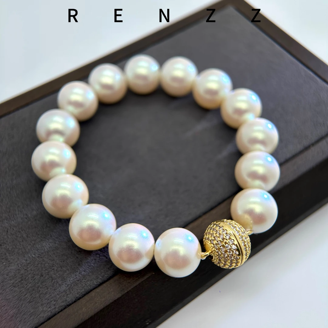 7677玫瑰粉色圆球磁吸手链