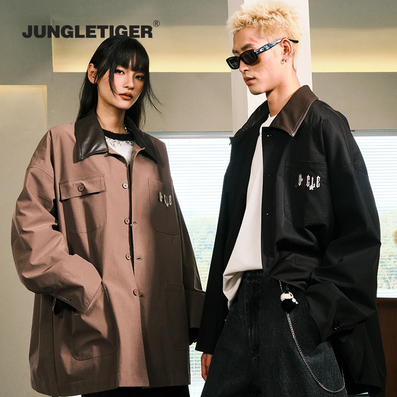 丛林老虎中长款工装贴布绣风衣夹克男女2024秋季宽松翻领情侣外套