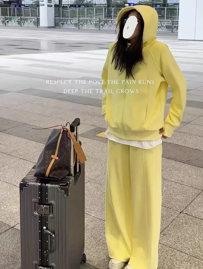 公主 慵懒风休闲连帽长袖外套上衣加湾刀裤套装（25029衣/25027裤）