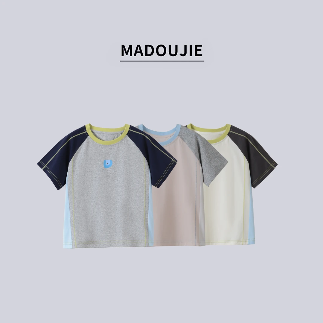 麻豆街【清凉撞色T恤】夏季新款童装短袖男童女童休闲宽松T恤MD143