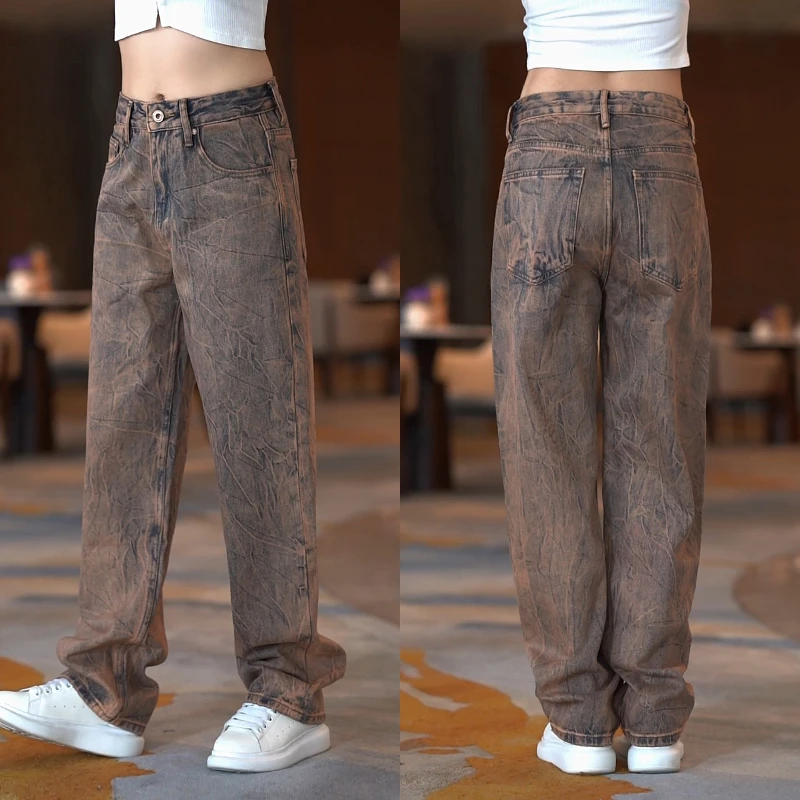 高街复古牛仔裤男士潮牌百搭宽松休闲男裤子美式小众个性垂感长裤