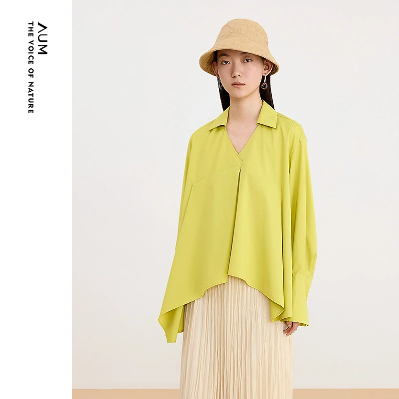 AUM春夏流光风轻机能防晒凉感棉不规则长袖都市上衣衬衫M1EG26331