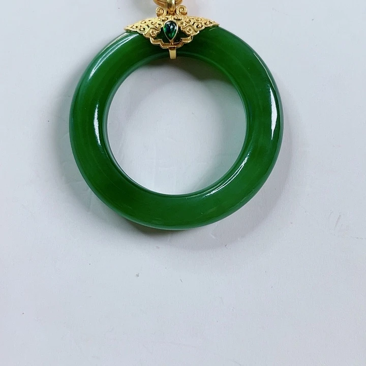 和田玉（碧玉）18K金镶嵌吊坠(不含链)