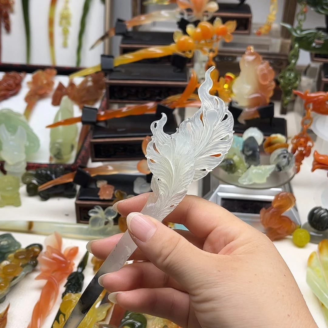 沧***粟蛇纹石玉未镶嵌岫玉发簪