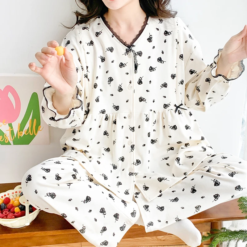 10A抗菌月子服春秋纯孕妇睡衣哺乳服棉孕期产后可调节家居服套装