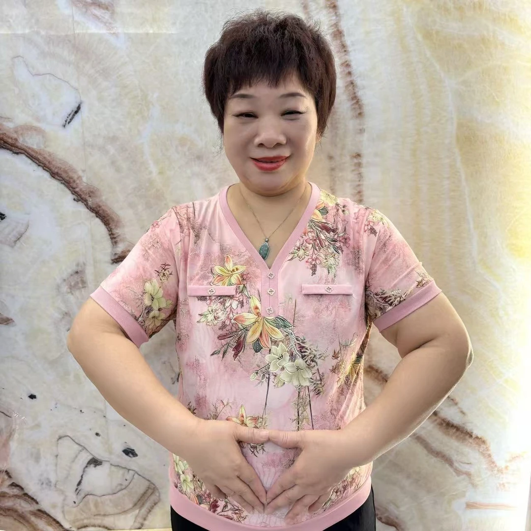 2025新款妈妈装夏季气质花布V领短袖上衣