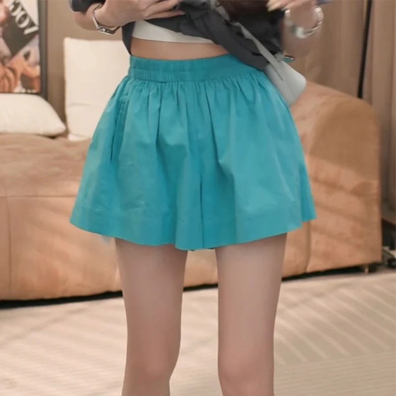 休闲短裤女夏季薄款2025新款孔雀蓝显瘦阔腿潮流宽松百搭a字热裤