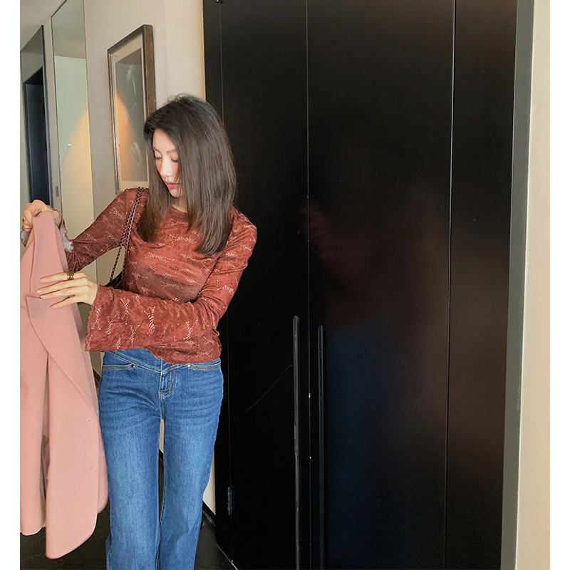 【ALONE SAVOR】龍喜儿 流年溢霞 时尚通勤喇叭袖T恤圆领印花Z991