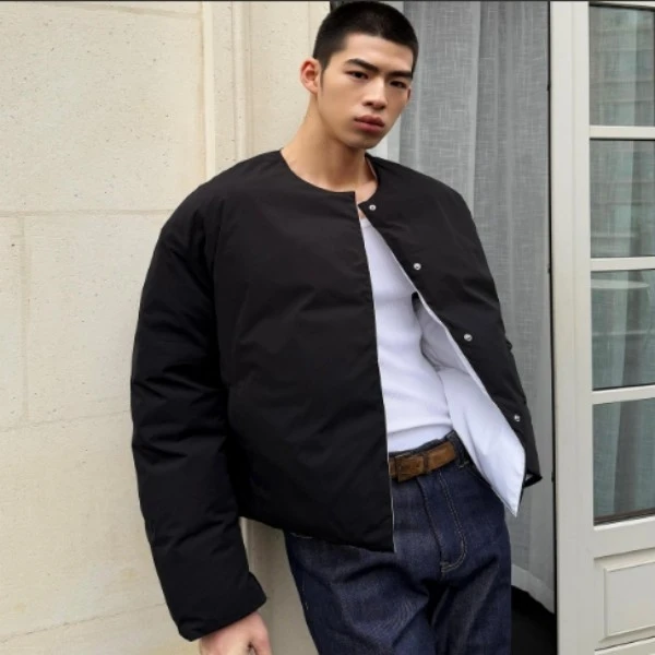 weave  冬季双面可穿90鸭绒面包感  黑白圆领百搭羽绒服短款外套