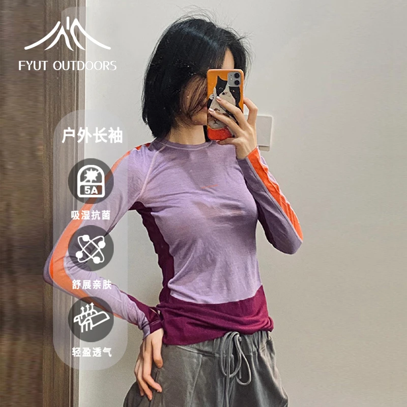 FYUT户外速干长袖排湿透气上衣女2025春夏新款徒步登山三分短裤