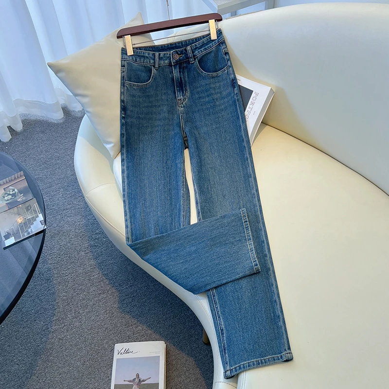 【花姐】复古蓝窄版阔腿牛仔裤女2025年秋季新款高腰小个子直筒裤子